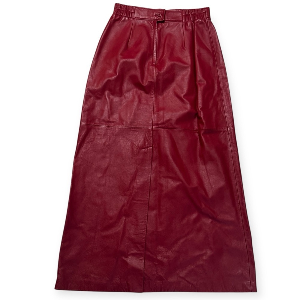 PRESTON & YORK Red Leather A Line Midi Skirt 10 Classic Preppy Boho Work Party - Picture 2 of 7